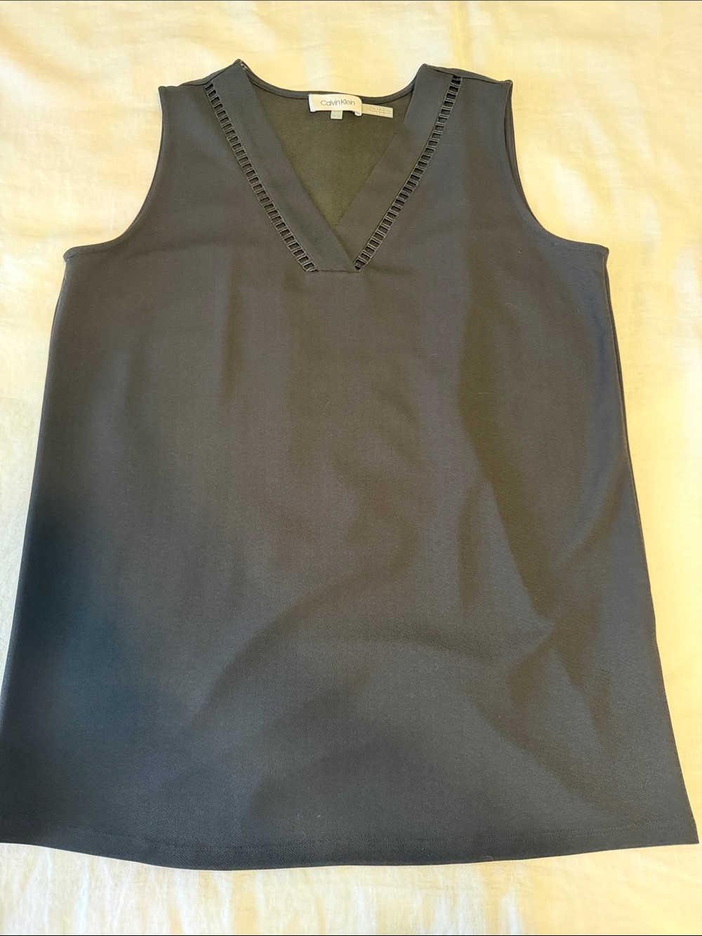 Calvin Klein Black V-Neck Sleeveless top with Ladder Trim